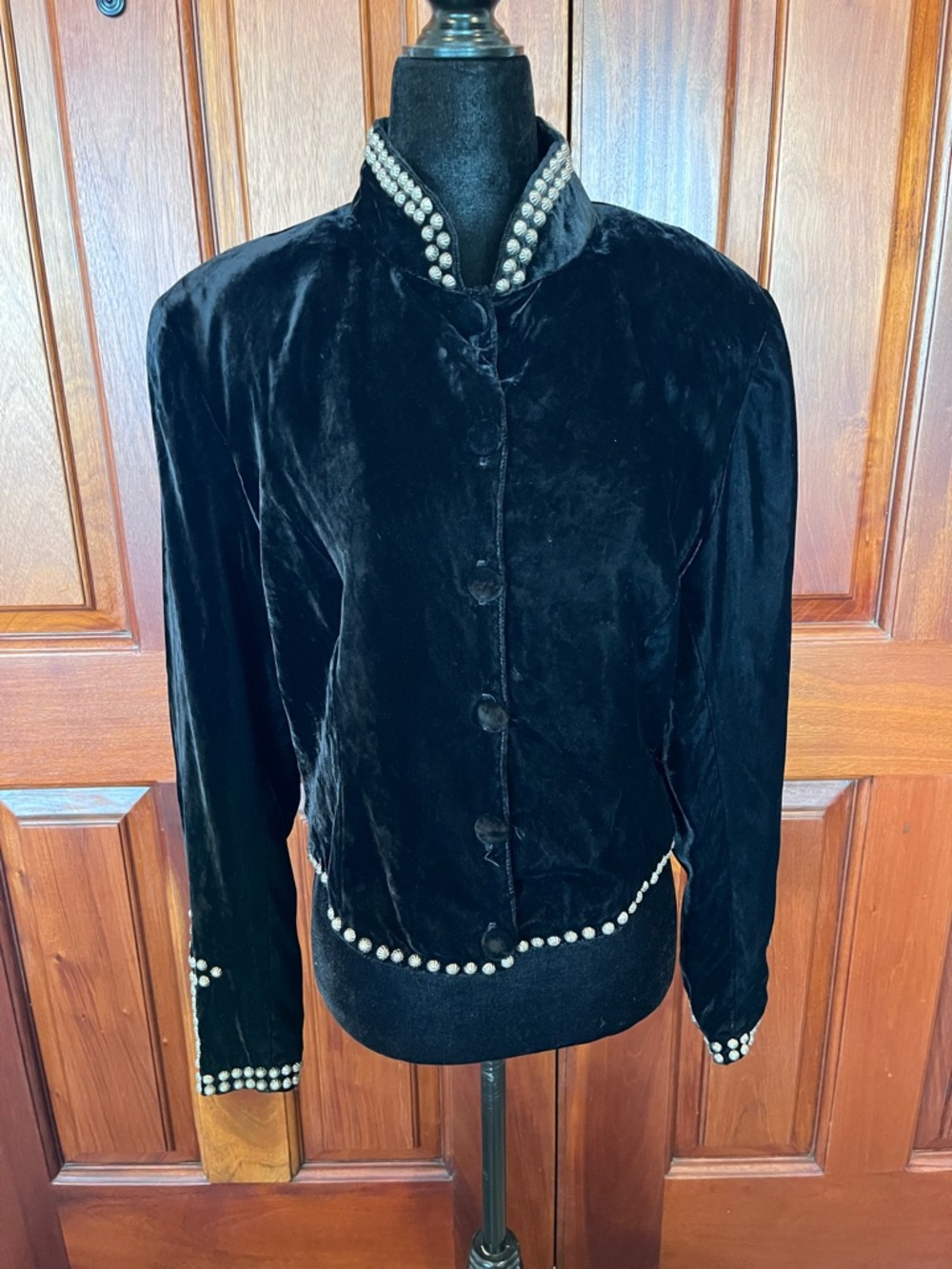 Double D Ranch Wear Black Velvet Studded  Crossess Womens Cropped Jacket Sz M - Picture 2 of 11